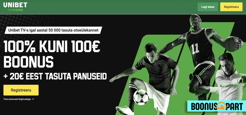 Unibet pakub uutele spordiennustuse klientidele tervitusboonusena 100% kuni 100€ + 20 eest tasuta panuseid.
